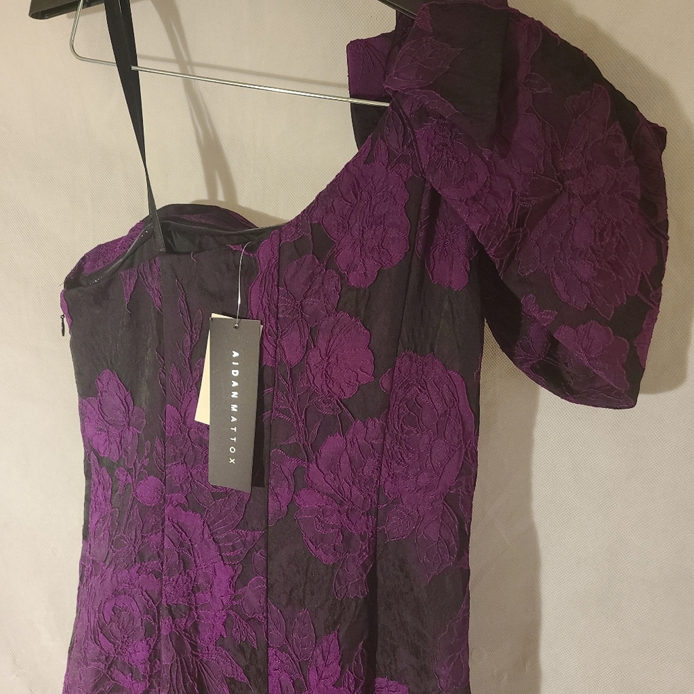 Aidan Mattox Draped 1Shoulder Floral Jacquard Gown - Picture 6 of 8